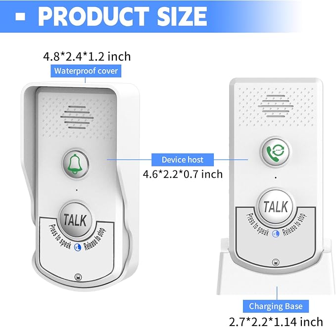 Doorbell Intercoms System for Home, 2 Way Room to Room Door Intercom Wireless with Long-Lasting Rechargeable System, Communication Devices for House Office Classroom with FCC/CE Certified