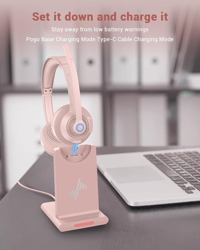 Bluetooth Wireless Headset with Mic for Work, Bluetooth 5.2, Advanced Noise Reduction Microphone, Clear Calls - Comfortable On-Ear Headphones, Applicable to PC, Laptop, Phone, Android, Zoom, Office