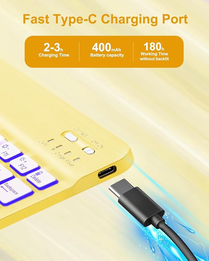 EAMPANG Case with Keyboard Mouse for iPad A16 11th 10th Generation 11/10.9 inch,Rainbow Backlit Detachable Keypad Rotatable Magnetic Cover with Pencil Holder for iPad 11 2025 10 Gen 2022 Yellow