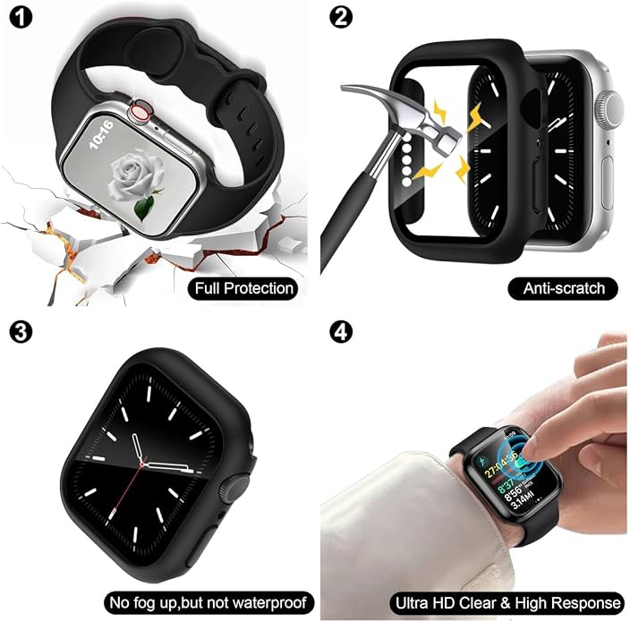 16 Pack Band Compatible with Apple Watch Bands 40mm 41mm 42mm 44mm 45mm 46mm for Women Men, Screen Protector Case Band&Organizer for iWatch Series 11 10 9 8 7 6 5 4 SE（Please select the correct size）