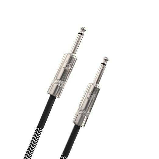 D'Addario Guitar Cable - Guitar Lead - Instrument Cable - Guitar Accessories - Custom Series Braided Cable - 15 Feet/4.57 Meters - Grey - 1 Pack