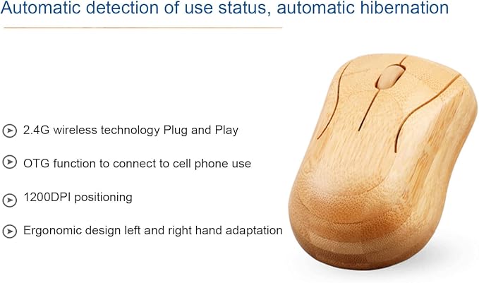 Bamboo Keyboard and Mouse, 2.4GHz Computer Devices with USB Receiver, Optional 1200DPI MouseCompact KeyboardWireless Keyboard and Mouse Combo (Mouse)