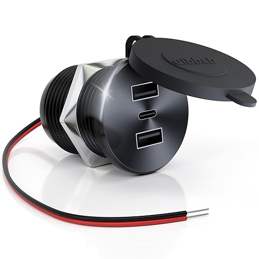 RV USB Outlet 72W All-Aluminum 12V/24V 3 Charging Ports, GIBBAB 36W PD3.0 Type-C+2 18W QC3.0 Fast Charging Socket, Waterproof Cover Recessed Mount Car Charger Cigarette Lighter Replacement for Camper