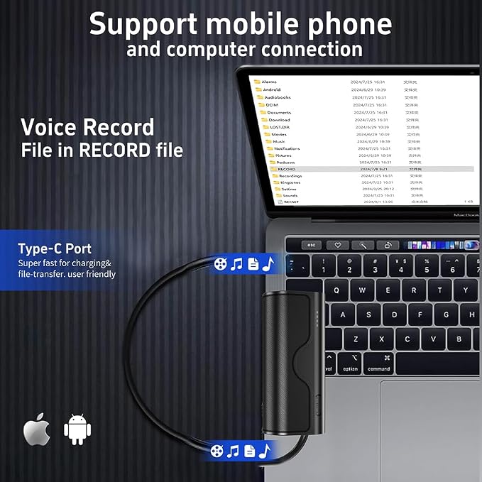 128GB Magnetic Voice Activated Recorder,5000mAh Long Lasting Battery for 35 Days Continuous Recording,360° Omni-Directional Mic,Discreet No-Light Digital Voice Recorder & Audio Recording Device