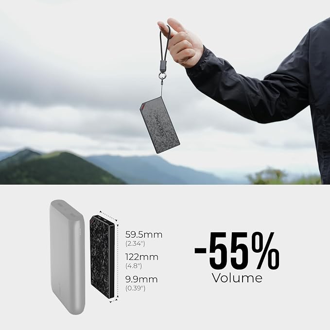 FLEXTAILGEAR 5000mAh Power Bank, Ultra-Lightweight Outdoor Portable Power Bank, Outdoor Travel Fast Charging Waterproof Carbon Fiber, Slim USB-C Power Portable Charger Battery Pack for Phones