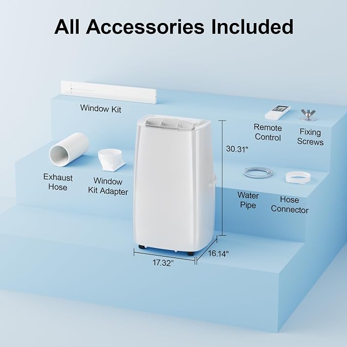 Uthfy 14,000BTU Portable Air Conditioners, 4-in-1 Function Ac Unit with Cooling, Dehumidifier,Fan and Sleep Mode, Self-evaporation, 24H Timer Auto-on/off, Cools up to 750 sq.ft, Window kits Included