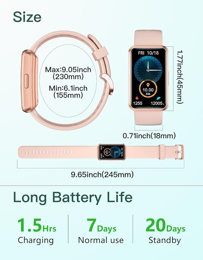 HUAKUA Fitness Tracker No Bluetooth No APP No Phone Needed, Fitness Watch for Men Women Parents IP68 Waterproof with Full Touch Screen Steps Calories Counter Sleep Tracker Alarm Clocks (Pink)