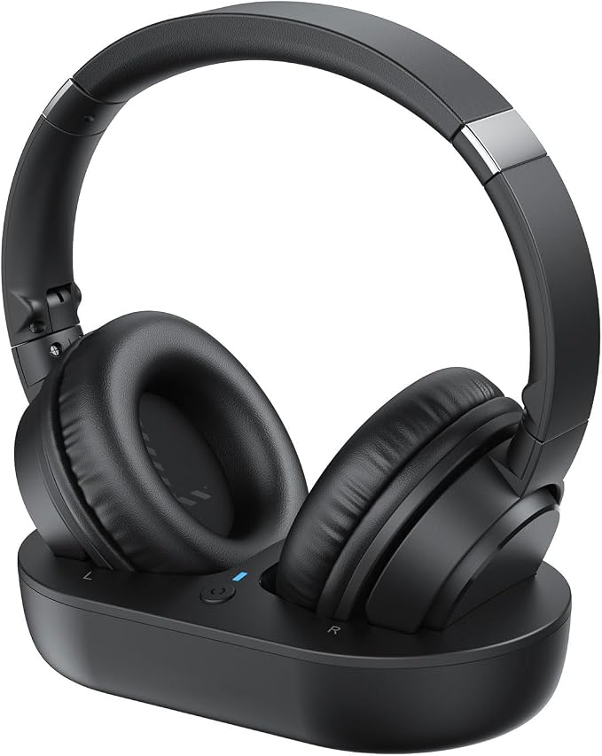 Wireless Headphones for TV, TV Headphones Wireless for Seniors with Easy Setup, Compatible with Most TVs, Charging Base, 65H Playtime, Low Latency Audio, TV Headset, Ideal for Dad, Mom