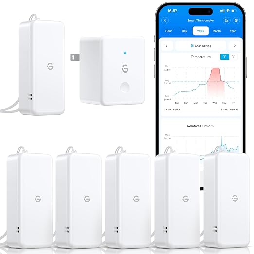 GoveeLife 2.0 WiFi Hygrometer Thermometer 6 Pack, Smart Humidity Temperature Sensor with App Notifications, Temperature Humidity for Bedroom, Wine Cellar, Basements（Only Support 2.4G Wi-Fi