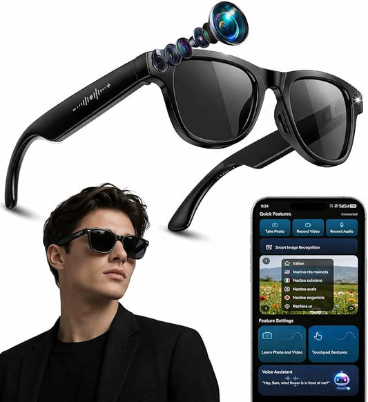 2026 AI Smart Glasses with Camera, 8MP HD Camera & Video Recording Glasses, 139 Languages Real-Time Translation, ChatGPT Voice Assistant, Open-Ear Audio, Blue Light Blocking for Travel, Meetings &Vlog