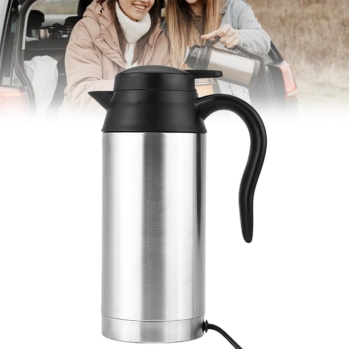 750ml Portable Electric Travel Bottle Car Electric Kettle for Heating Water Coffee Milk Tea Stainless Steel Car Water Boiler (12V Car Water Heating Kettle)