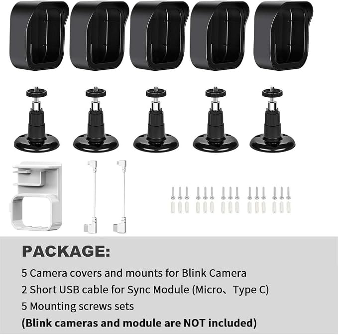 All-New Blink Outdoor Camera Wall Mount, 360° Adjustable Mount and Weather Proof Protective Housing with Blink Sync Module Outlet Mount for Blink Outdoor 4/2K+/3rd Gen Camera System (Black, 5 Pack)