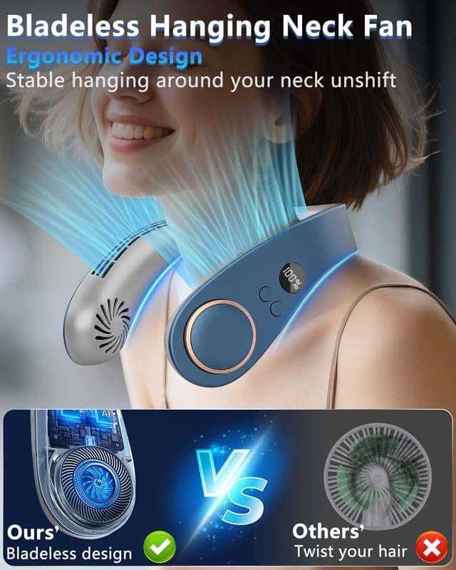 Neck Air Conditioner with Cooling Plate,Portable Neck Fan Air Conditioner,Recargable Long Life Bladless Personal Fan for Neck,Silent Headphone Round Conditioning Unit Gadgets for Travel Camping Disney