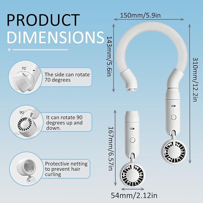 Neck Fans That Blows Cold Air, Portable Rechargeable Cooling Neck Fan with Cooling Plate - Personal Fan Neck for Kid, Women, Men, Detachable Into Two Independent Fans for Office/Travel/Outdoor