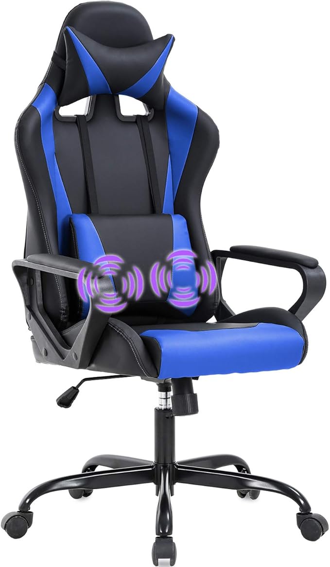 BestOffice PC Gaming Chair Massage Office Chair Adjustable Desk Chair High Back PU Leather Executive Rolling Racing Computer Chair with Lumbar Support Headrest Armrest Swivel Task Chair(Blue)