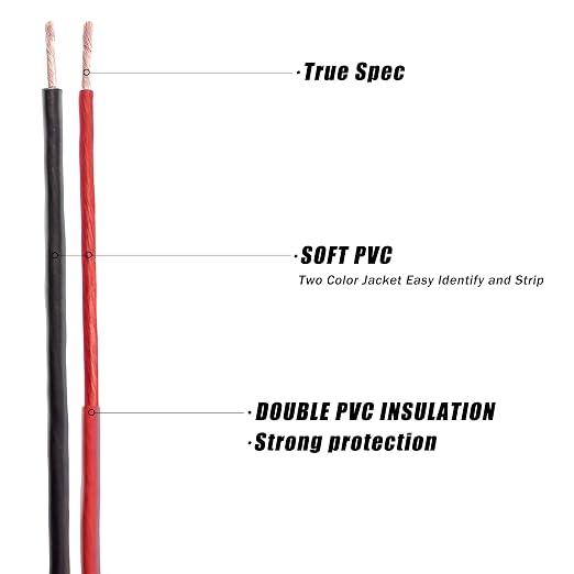 Sinus Live 16 AWG Gauge Speaker Wire Speaker Cable Stereo, Car or Home Theater, Red and Black,CCAM 50FT