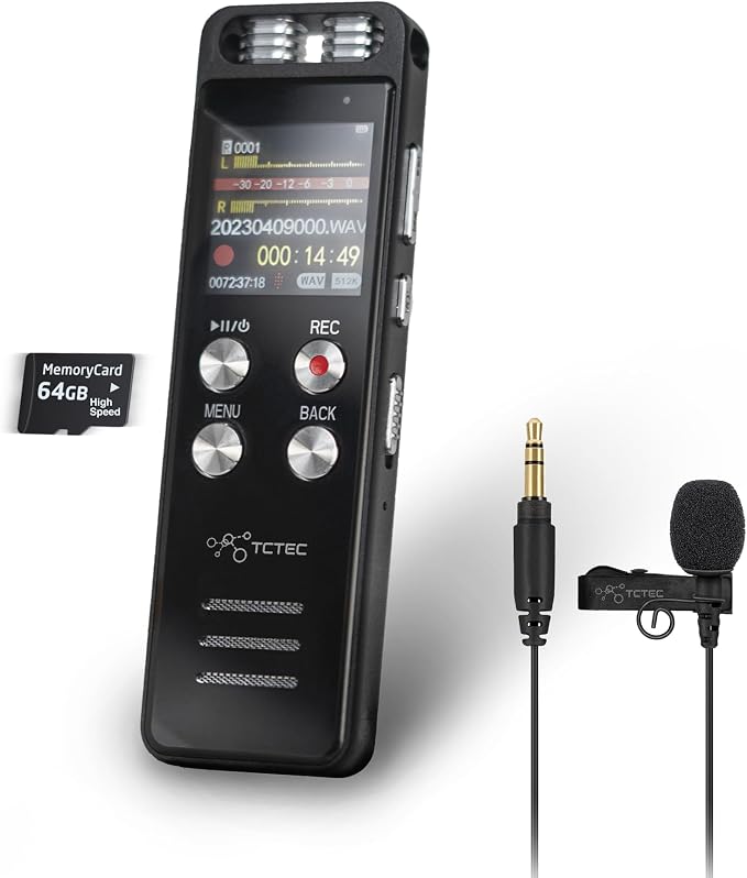 Digital Voice Recorder, Audio Noise Reduction, Sound Tape Recorder with Playback, Clip-on Mic Dictaphone for Meeting, Lecture (98GB)