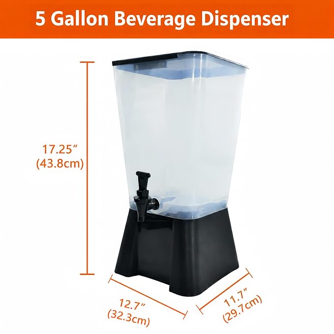 5 Gallon Beverage Dispenser with Spigot, Commercial Juice & Drink Dispenser, Food-Grade Large Water Dispenser for Parties, Weddings, Catering, Tea, Lemonade, Cold Drinks, Clear Plastic Container 19L