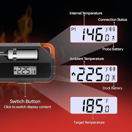 Smart Meat Thermometer Digital Instant Read Wireless Cooking Thermometer for BBQ Grill Air Fryer, Gifts for Men, Kitchen Essentials Gadgets Grilling Accessories, Stocking Stuffers Food Thermometers