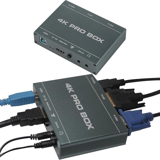 4K HDMI Capture Card DVI/VGA to USB 3.0 Capture Card Full HD 1080P 60FPS Plug & Play, No Driver Needed Video Capture Card for Streaming, Recording, Gaming Compatible with Windows/Linux/Android/MAC