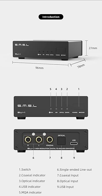 SMSL SU-1 MQA MQA-CD Audio Decoder AK4493S XU316 768kHz/32Bit DSD512 Hi-Res DAC