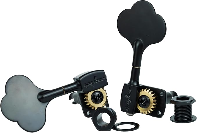 Guyker Bass Tuners (2R + 2L) - 1:22 Ratio Gear Open Frame Bass Drop Locking Machine Head Tuning Key Pegs Replacement for Electric Jazz Guitar Bass or Precision Instruments, BB100 Black