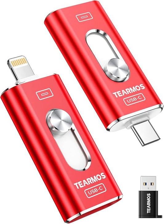 256GB Photo Stick for iPhone Flash Drive, Memory Stick Phone Storage for Photos and Videos Files Backup, Compatible with iPhone iPad Android PC, Plug & Play, No App Required (Dark Red)