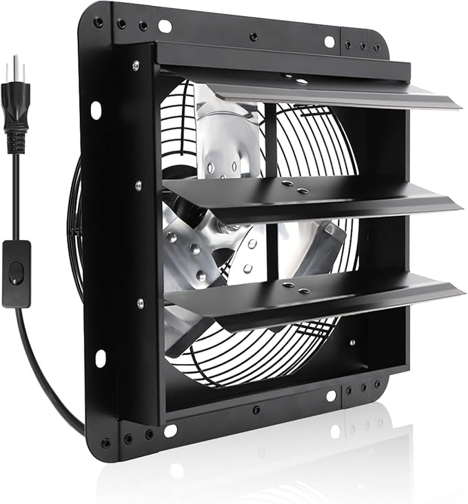 12 Inch Shutter Exhaust Fan,Wall Mount Ventilator Fan with ON/OFF Switch,Attic Vent Fan for Greenhouse, Gable, Barn, Garage, Shed,Chicken Coops Ventilation Fans 970 CFM 1680RPM