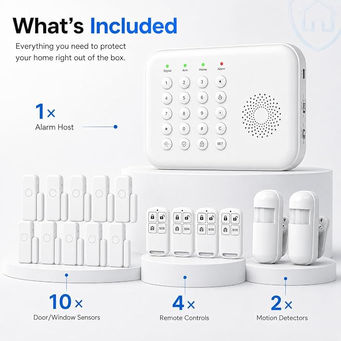 Wireless Home Security System WiFi/4G Home Alarm System with Phone APP Alert | Voice Control | No Subscription Fees | 24/7 Monitoring | Alexa Compatible