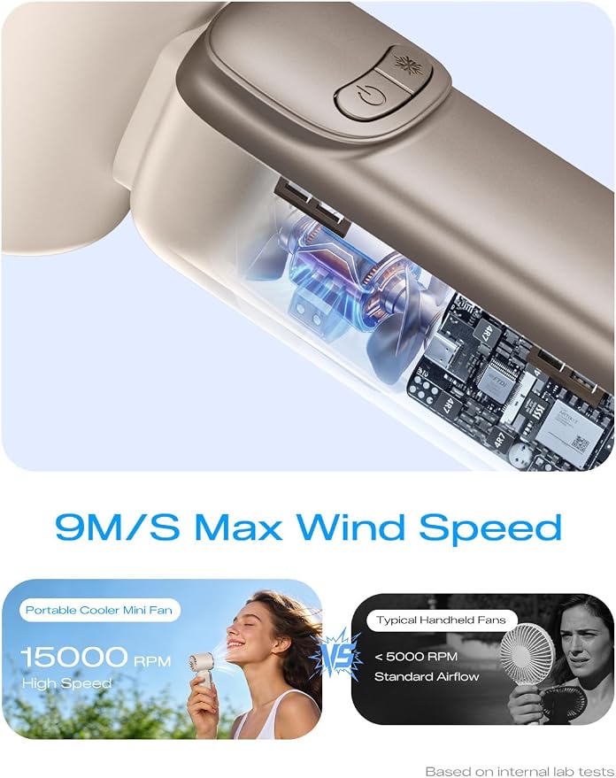 MAGIC JOHN Portable Handheld Turbo Fan with Ice Cooling, Rechargeable Personal Fan, 199 Speed Powerful Portable Fan for Travel, Outdoor, Camping, Hiking, White