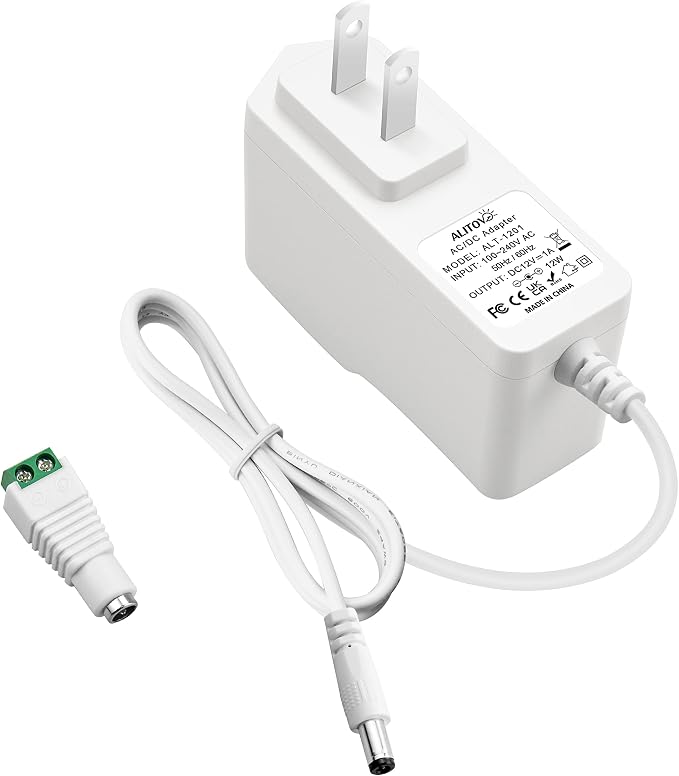 ALITOVE 12V 1A Power Supply DC 12 Volt Power Adapter 12V 1000mA 600mA 800mA 12W AC/DC Adapter 100V~240V AC to DC 12V Power Cord with 5.5x2.5mm Tip for Router LED Strip Security Camera System, White