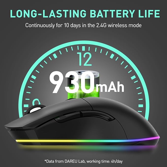 DAREU EM901X Wireless Gaming Mouse with Charging Dock Rechargeable RGB,12K DPI,6 Programmable Buttons High-Precision Sensor [300IPS] [1000Hz] for PC Notebook Mac