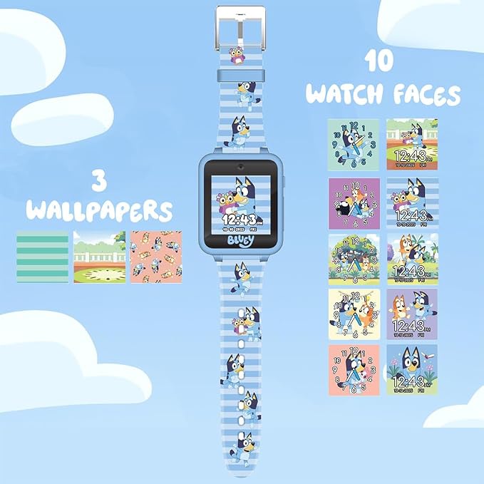 Bluey Kids Smartwatch with Camera, Games, Pedometer and Audio Recorder for Creative Play and Learning, 1.5" Touchscreen, Blue, Fits 5.5"-8.0" Wrists, for Boys and Girls Ages 3+