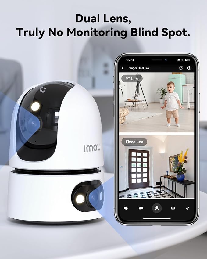 Imou 10MP Security Camera Indoor, Dual-Len 360°Pan-Tilt Baby Monitor Pet Camera for Home Security, 2.4/5GHz WiFi, Work with Alexa & Google Home, Color Night Vision, Human/Pet Detection, No Monthly Fee
