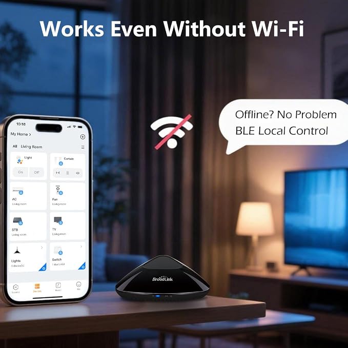 Broadlink RM MAX Smart Home Hub, Matter Compatible, Code Learning Wi-Fi & BLE Universal Remote for IR and RF Devices, Compatible with Alexa & Google Home