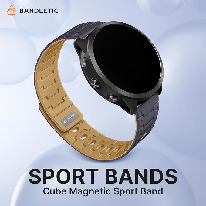 Bandletic 22 mm Quick Release Watch Band, Durable Silicone Magnetic Bands Compatible with Garmin Venu 3 Watch Band, Soft Rugged Sport Watchband Replacement Strap for Men Women, AnthraciteGray/Ochre