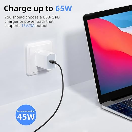 P45W 15V 3A Compatible with Microsoft Surface Pro 3/5/6/7Go3/2/1 Laptop 4/3/2/1 Type-C to Surface Nylon Braided Cable Power Supply USB-C Charger Cable - 2-Pack Black 6.6ft