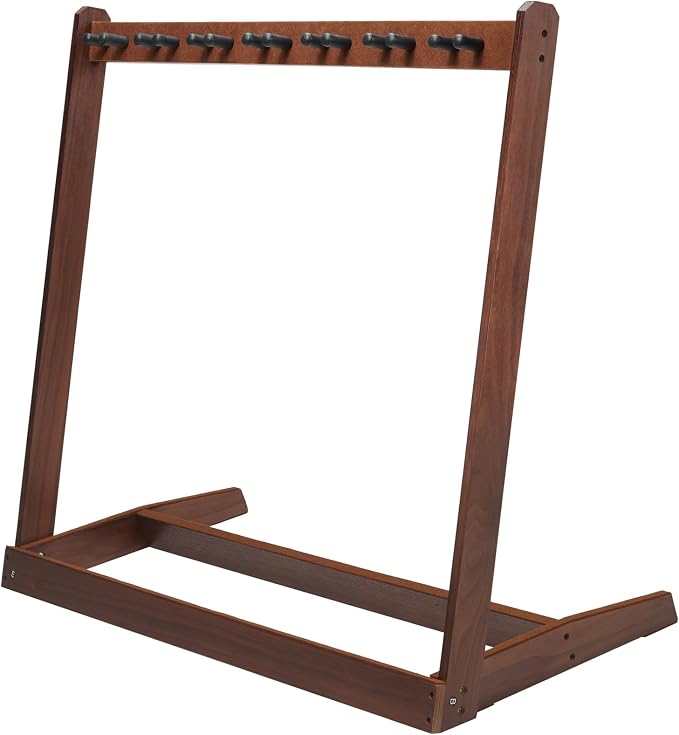 Multiple Guitar Stand, Black Walnut Wood Multi Guitar Rack for 5 Acoustic, 7 Electric or 7 Bass, Hardwood Instrument Racks for Men, Wooden Floor Acoustic Stand for Home Decor, Studio Display