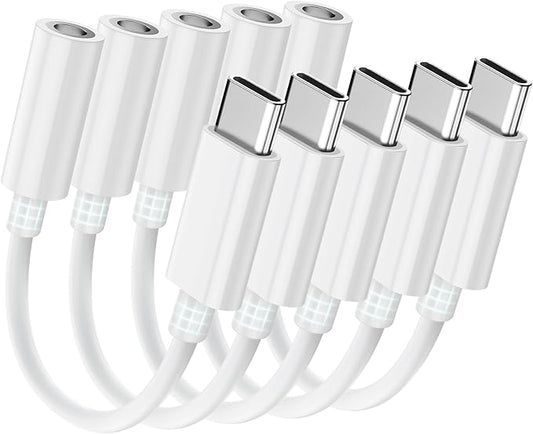 Seulliya USB C to 3.5mm Headphone Jack Adapter for iPhone 17/16/15 Pro/Max, Hi-Res Audio DAC Dongle, 3.5mm Aux Cord Converter for Samsung Galaxy, iPad, Car, USB-C Devices 5Pack