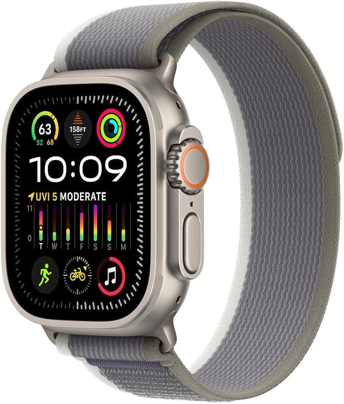 Apple Watch Band - Trail Loop (49mm) - Green/Gray with Rugged Titanium Finish - S/M