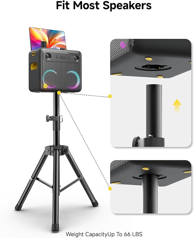 Ikarao Speaker Stand Adjustable Height 36"-47", Heavy Duty Carbon Steel Karaoke Machine Stands with Dual Tension Knobs, Portable Tripod Speaker Mount for PA DJ System & Party, 35mm Insert, 66lbs Load