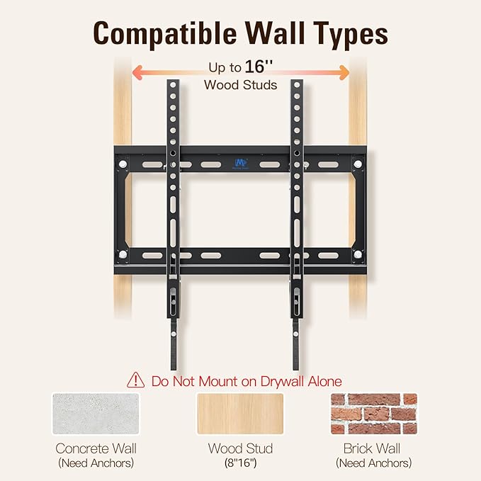 Mounting Dream Tilting TV Mounts for Most 26-60 Inch LED, LCD TVs up to VESA 400 x 400mm and 88 LBS Loading Capacity, TV Wall Mount with Unique Strap Design for Easily Lock and Release MD2268-MK