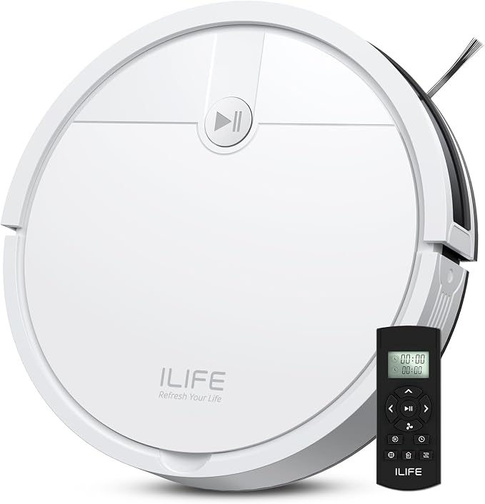 ILIFE V2 Robot Vacuum Cleaner, Tangle-Free Suction, 120 Mins Runtime, Slim, Self-Charging Robotic Vacuum Cleaner, Ideal for Pet Hair and Hard Floors