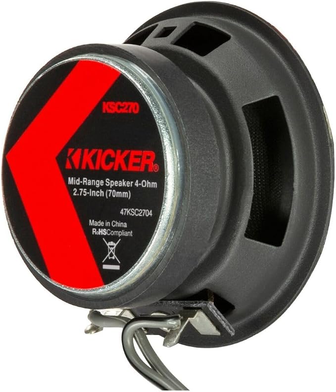 KICKER 47KSC2704 2.75" Mid-Range Speakers, 4ohm with Brackets for Select GM/Chrysler/Subaru/Jeep and Toyota Included