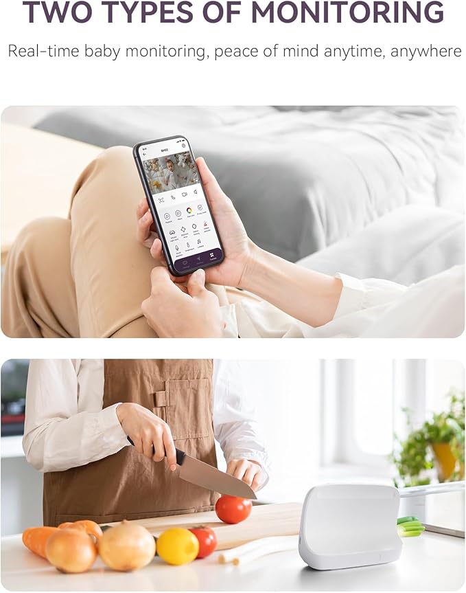 Comfyer Hybrid Video No WiFi & Smart WiFi Baby Monitor - 5" 1080P Split Screen & 2K Camera App Control, Motion Alerts, Sound Detection, HD Night Vision, 5050mAh Battery,Triple Security, 1600ft Range