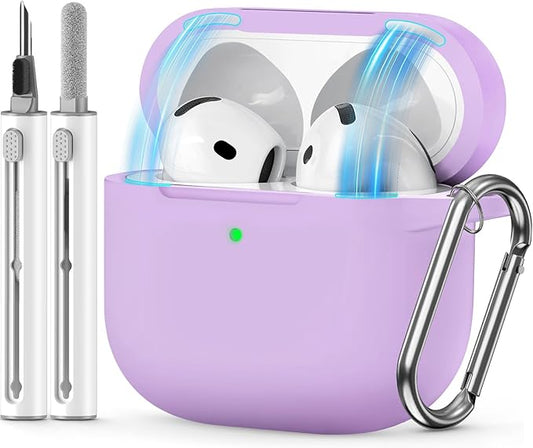 for AirPods 4 Case 2024 Come with Cleaner Kit,Soft Silicone Protective Cover for Apple AirPods 4th Generation Cases with Keychain,Compatible with AirPod 4 Case for Women Men-Magnetic Purple