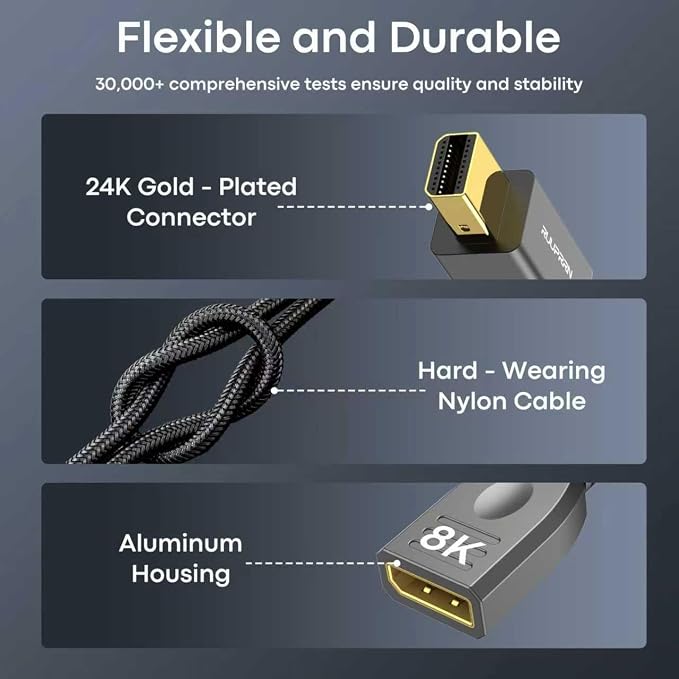 8K Mini DisplayPort to DisplayPort 1.4 Adapter,8K@60Hz Bi-Directional Mini DP to DP Adapter, (4K@144Hz,2K@240Hz) Thunderbolt 2 to DisplayPort Adaptor for Gaming Laptop, MacBook,iMac,Monitor,VR