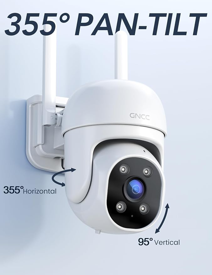 GNCC 2.4GHz Outdoor Security Camera, 1080P Cameras for Home Security with Motion Detection and Siren, 2-Way Audio, Color Night Vision, App Control, 24/7 SD Storage, Cloud Storage, Waterproof,(1-Pack)