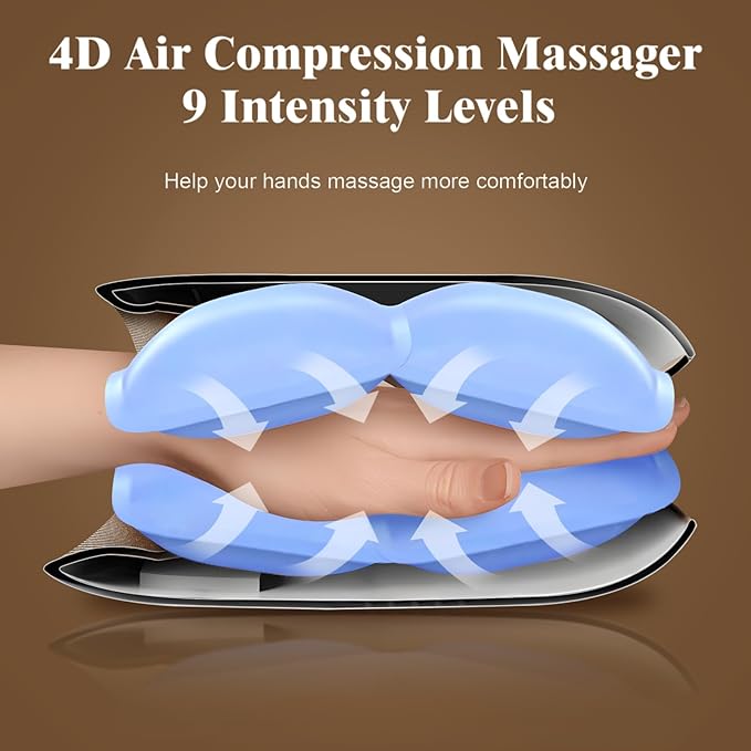 Hand Massager with Heat and Compression, Cordless Hand Massage for Arthritis Carpal Tunnel Relief, Finger Wrist Relaxation, 9 Modes 9 Intensities, Gifts for Fathers, Women Mom, White
