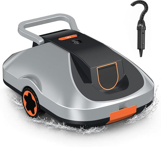 Robotic Pool Cleaner, Cordless Pool Vacuum for Above Ground & Inground Pools, 200mins Runtime Automatic Pool Vacuum Robot for Leaves & Dirt, Powerful Suction up to 2500 sq.ft, Self Parking-Orange